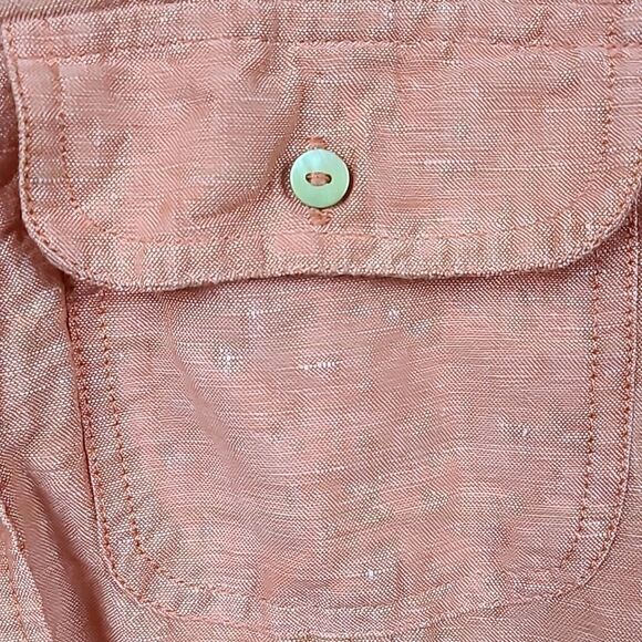 Max Studio Orange Linen Blend Roll Tab Sleeve Casual Button Down Shirt Women's S - Picture 3 of 9
